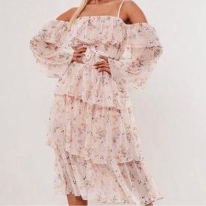 5. Misguided Floral Blush Tiered Midi Dress